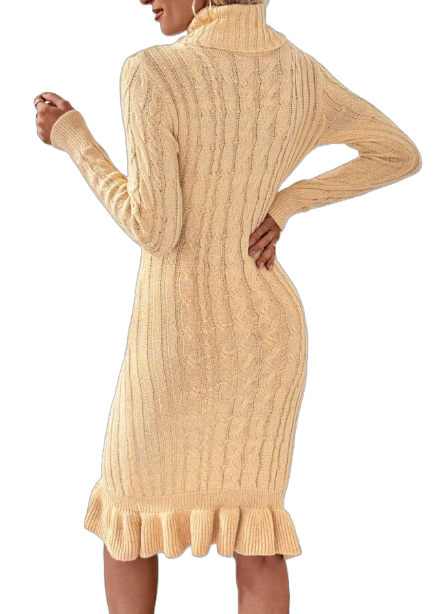 Beige Cable Knit Sweater Dress