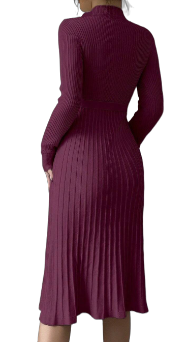 Elegant Ribbed Knit Burgundy Dress