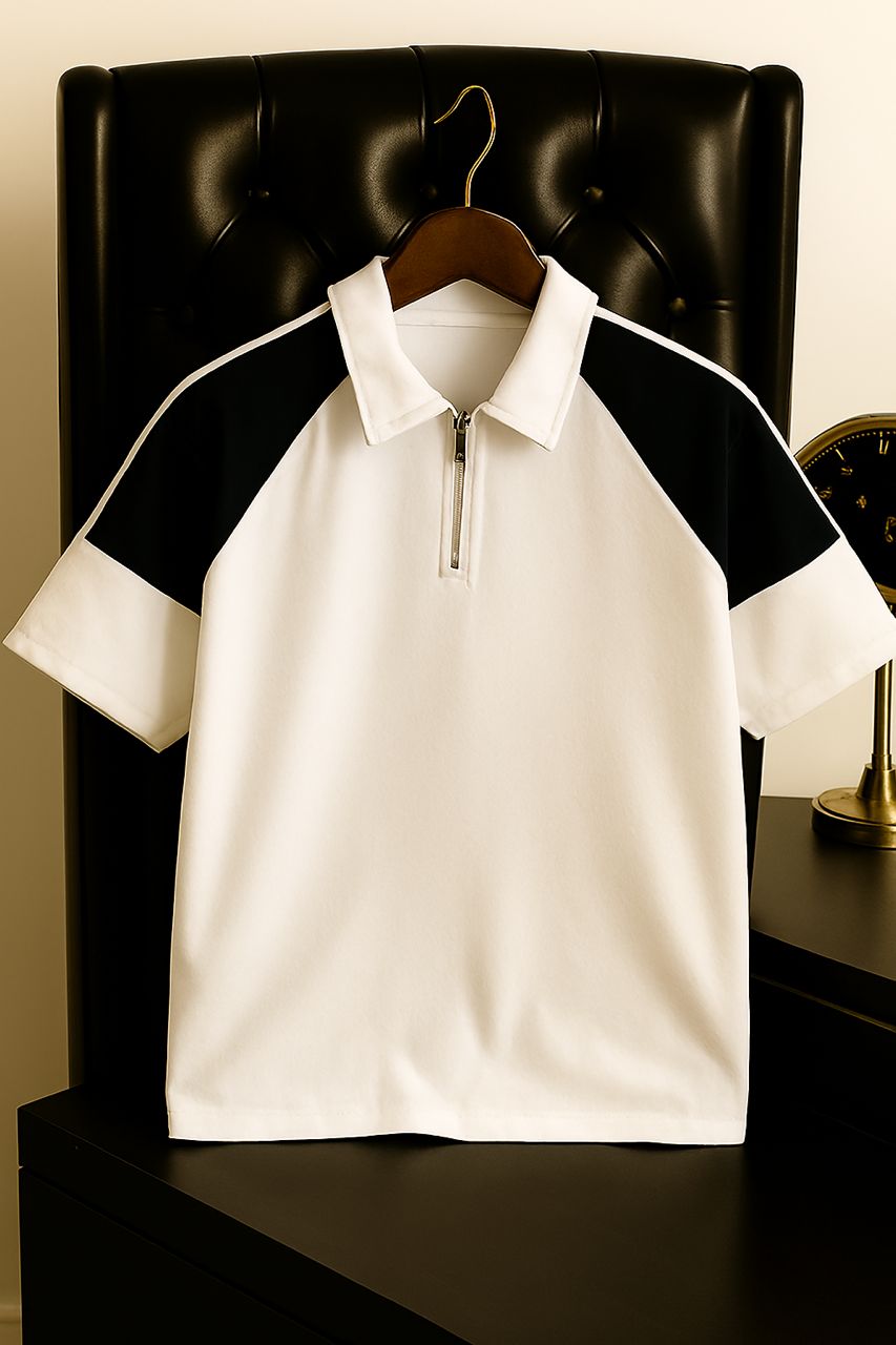 Beige Short-Sleeve Zipper Shirt