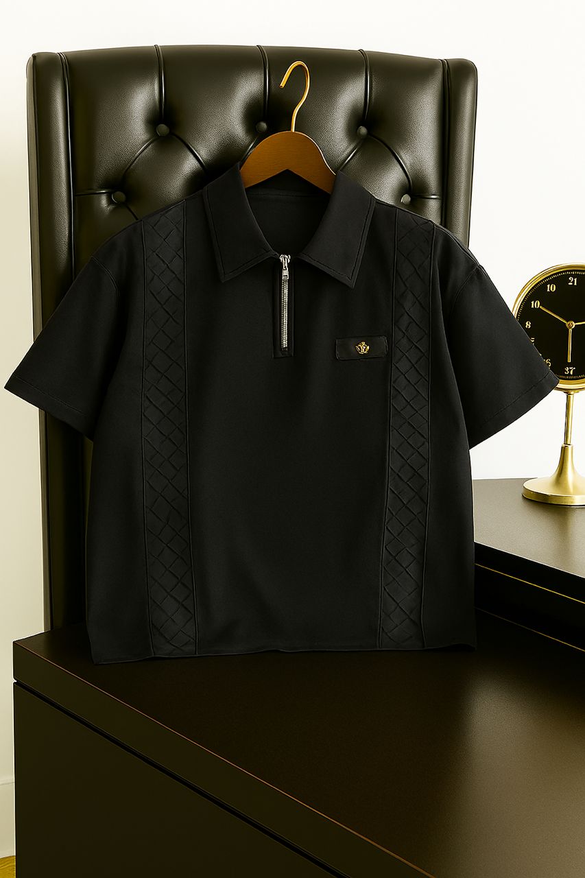 Beige Short-Sleeve Zipper Shirt