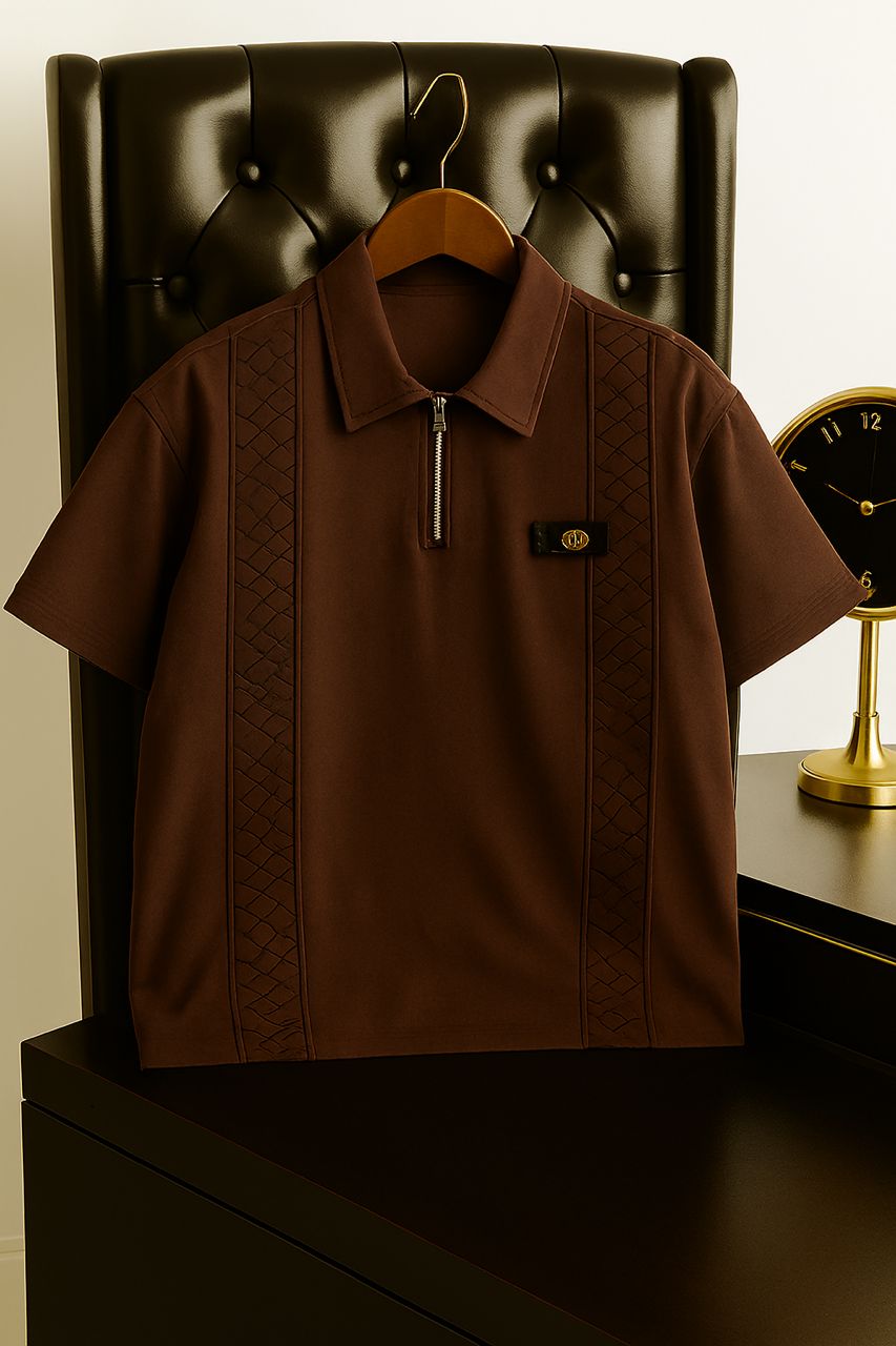 Beige Short-Sleeve Zipper Shirt