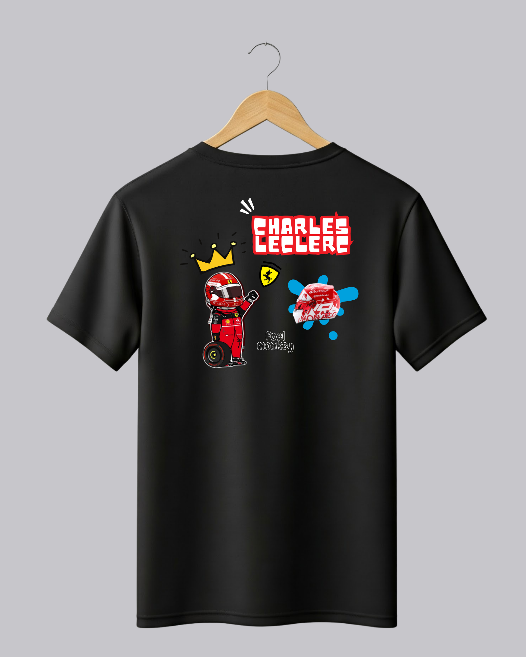 Charles Leclerc Black Graphic Printed T-Shirt