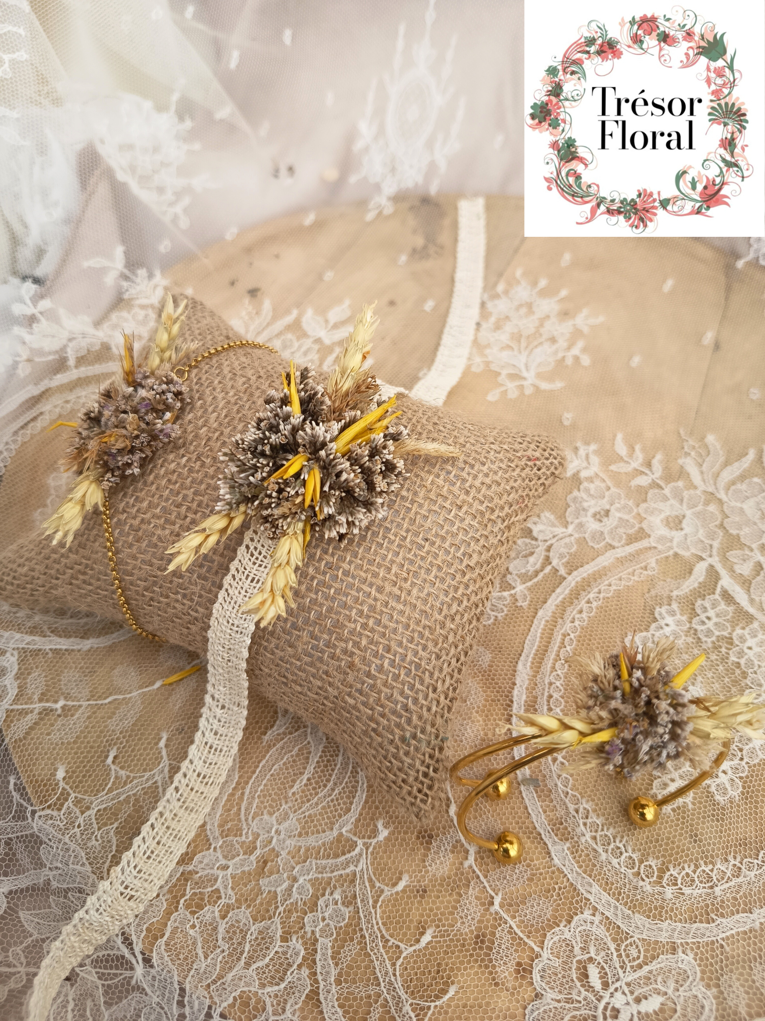 bracelet sur ruban lin naturel