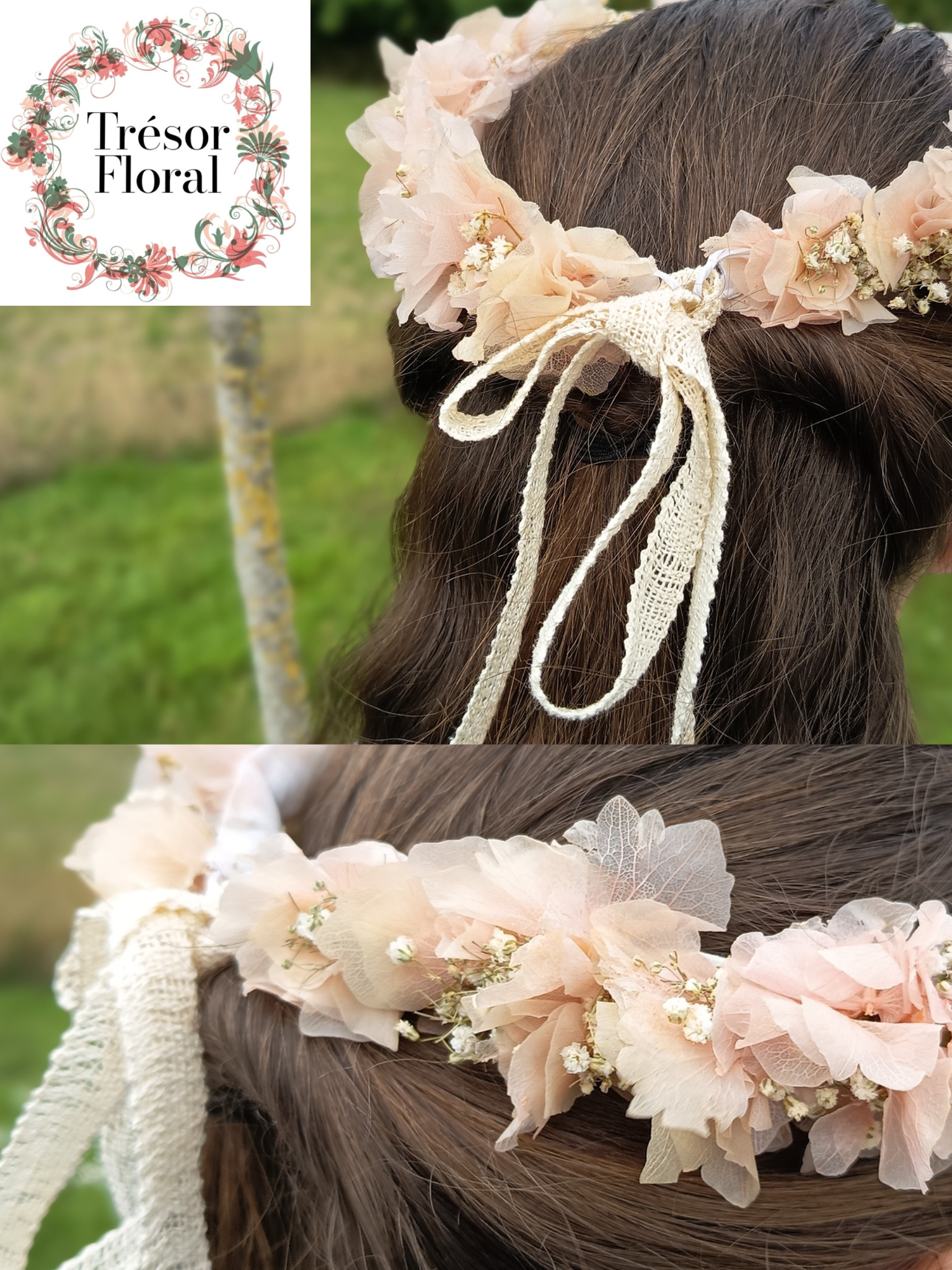 Couronne de fleurs rose pastel pour enfant