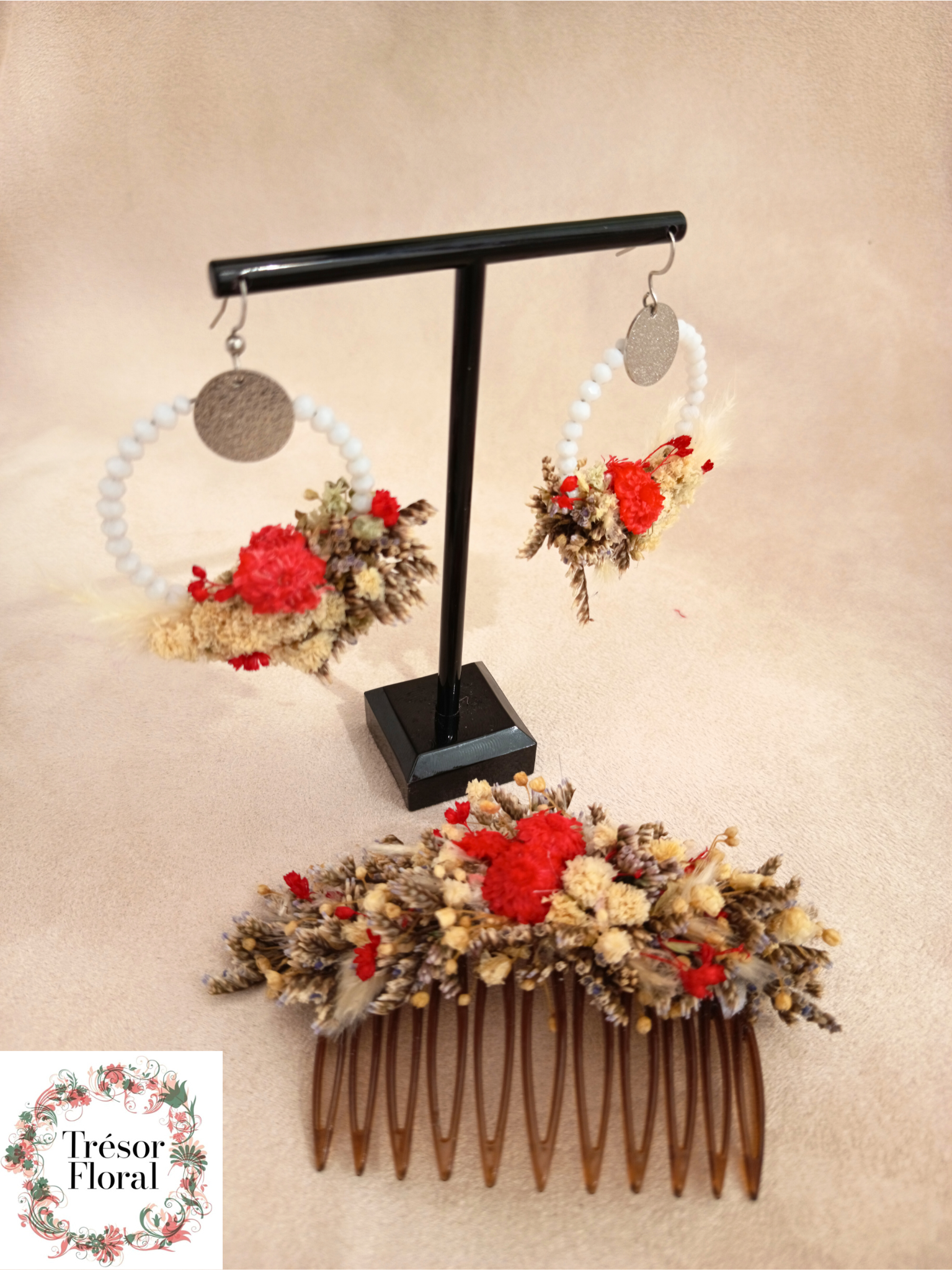 Boucle d’oreille florale  perle de boheme