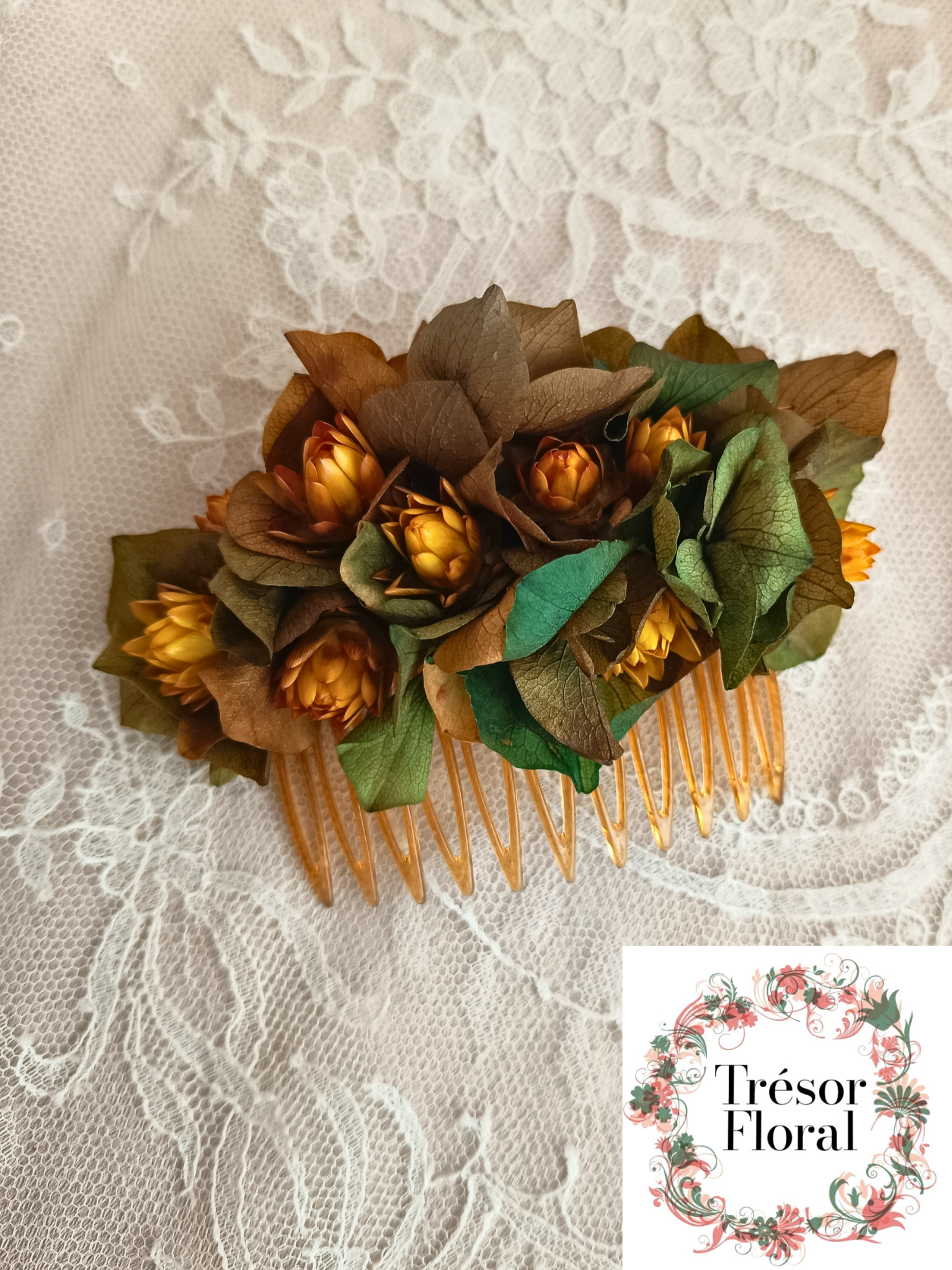 Peigne floral artisanal 