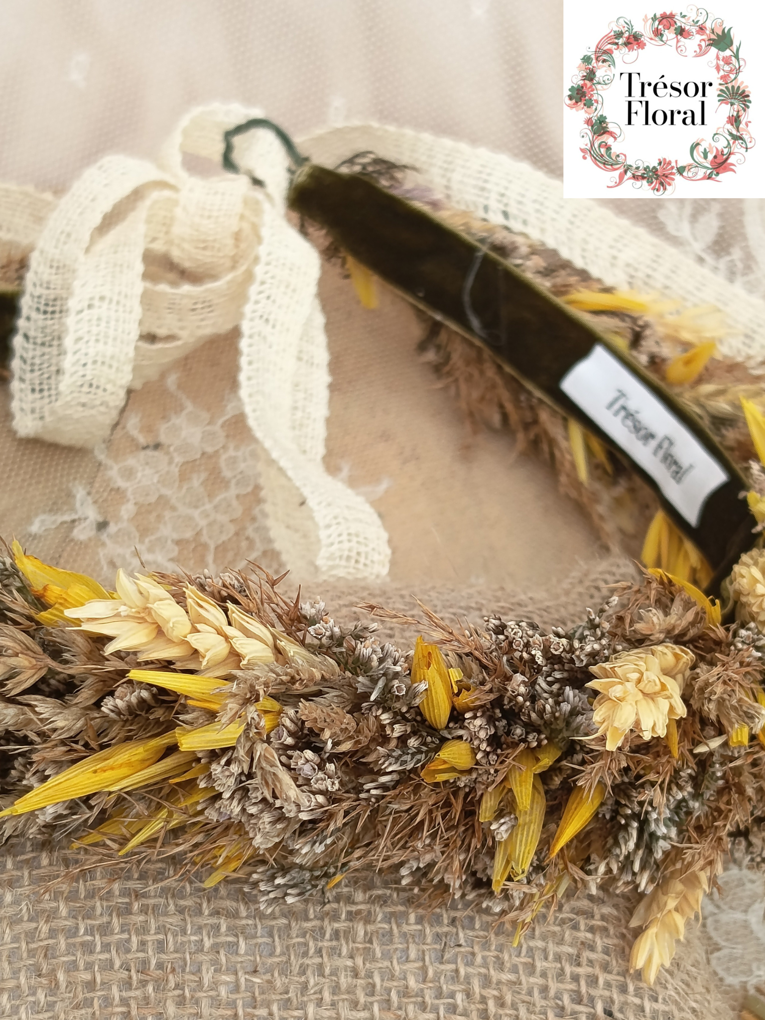Couronne de fleurs séchées champêtre