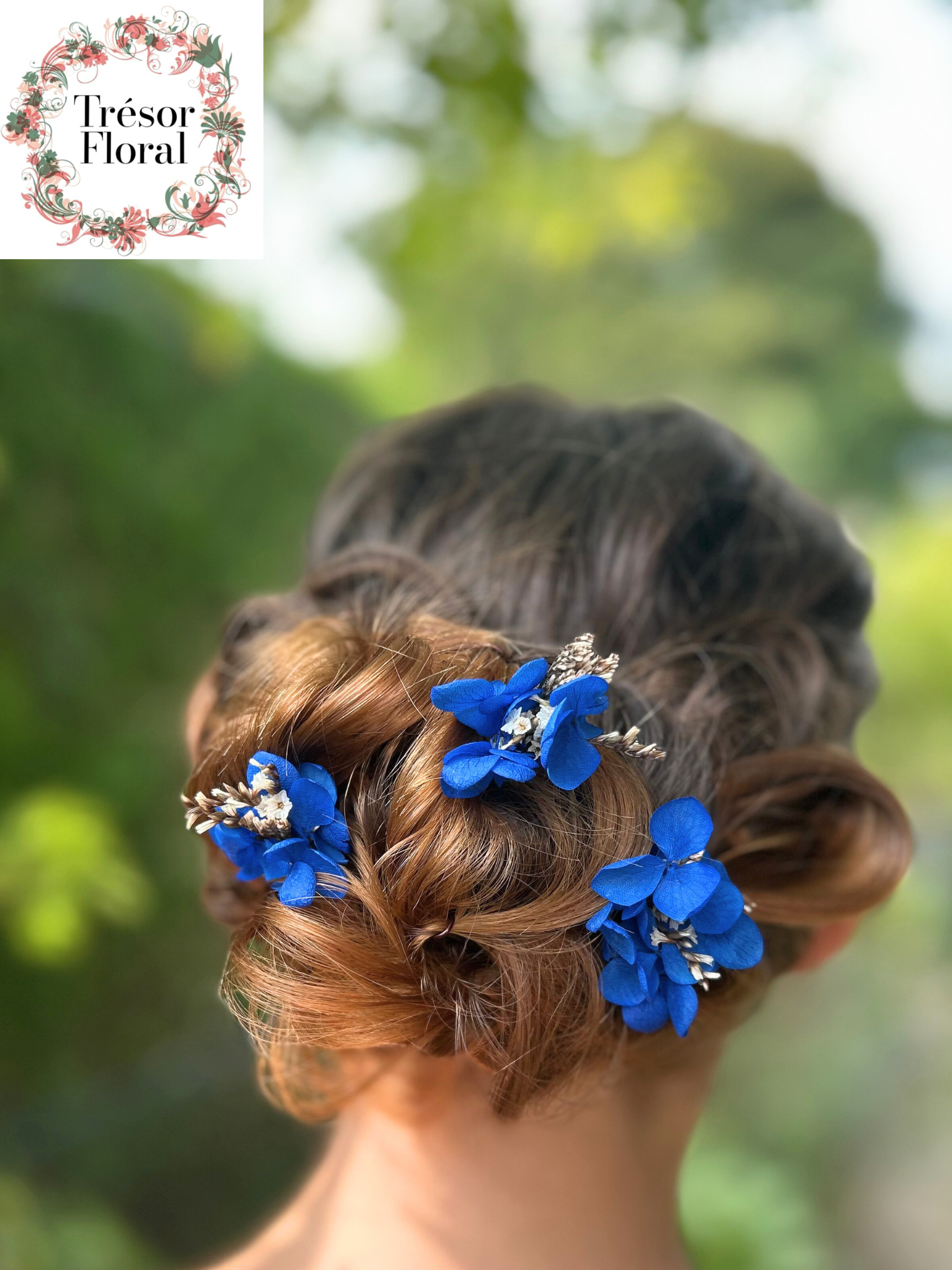 Épingles à cheveux florales collection bleu roi
