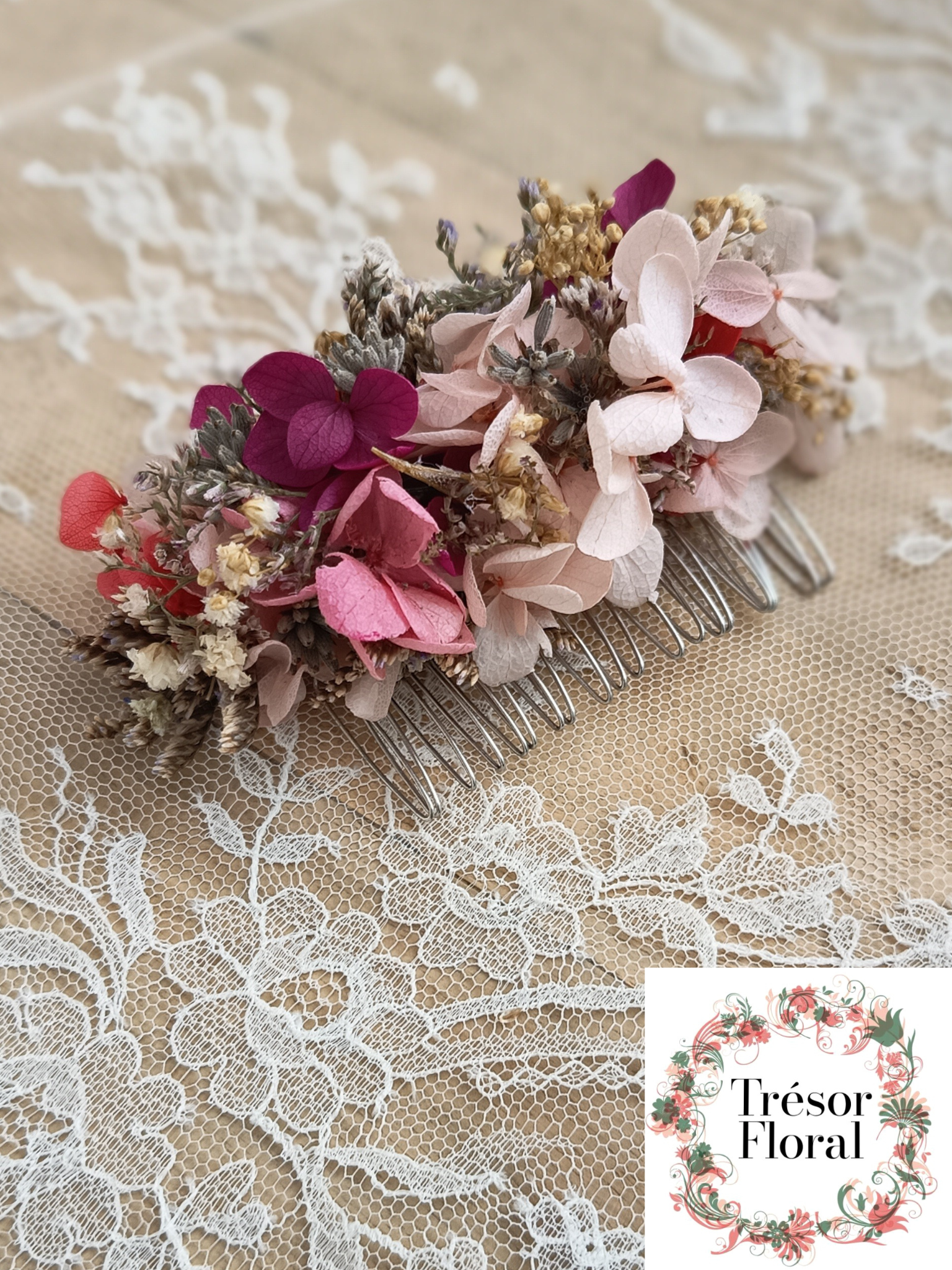 Peigne fleurie rose romantique