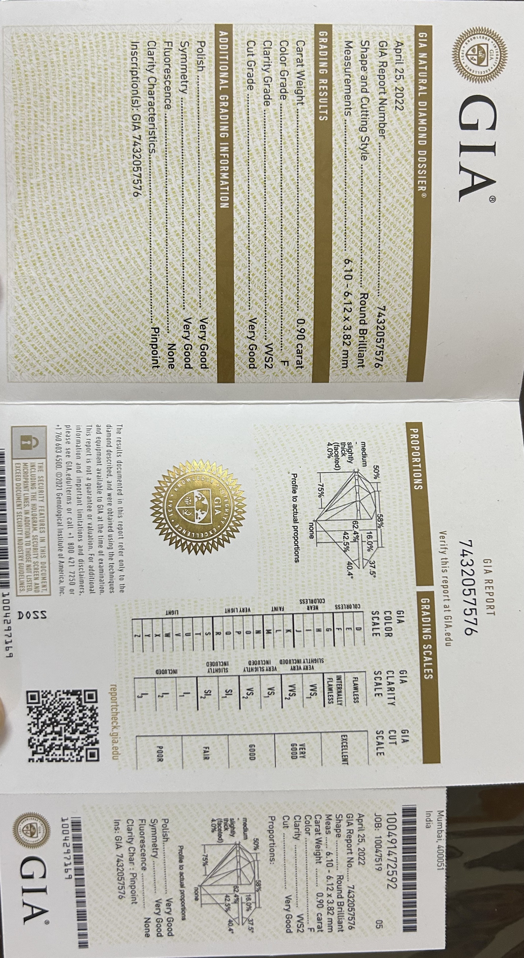 Gold Ring with Natural Diamond 0.90 Carat GIA Certified