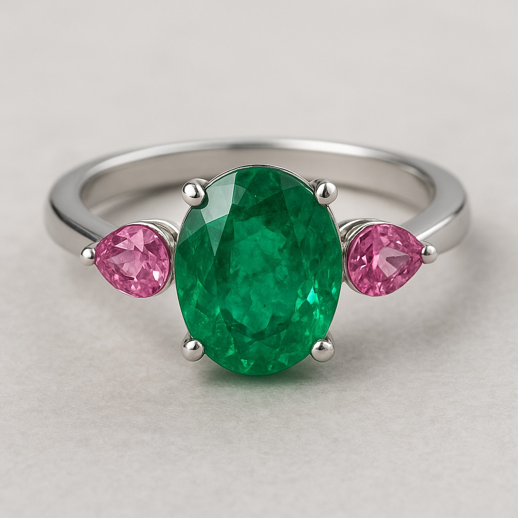 Emerald and Pink Sapphire Ring