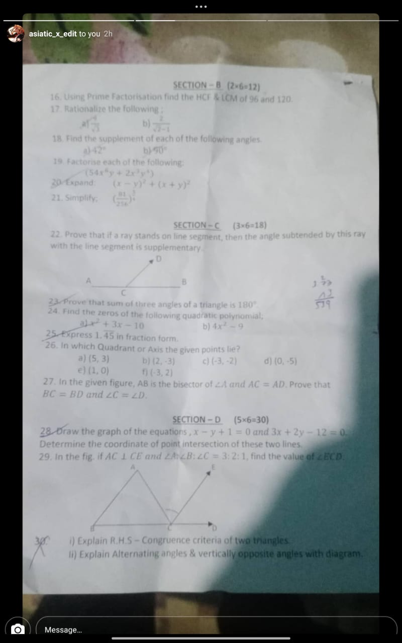 MATHS Cl 9 Ques paper