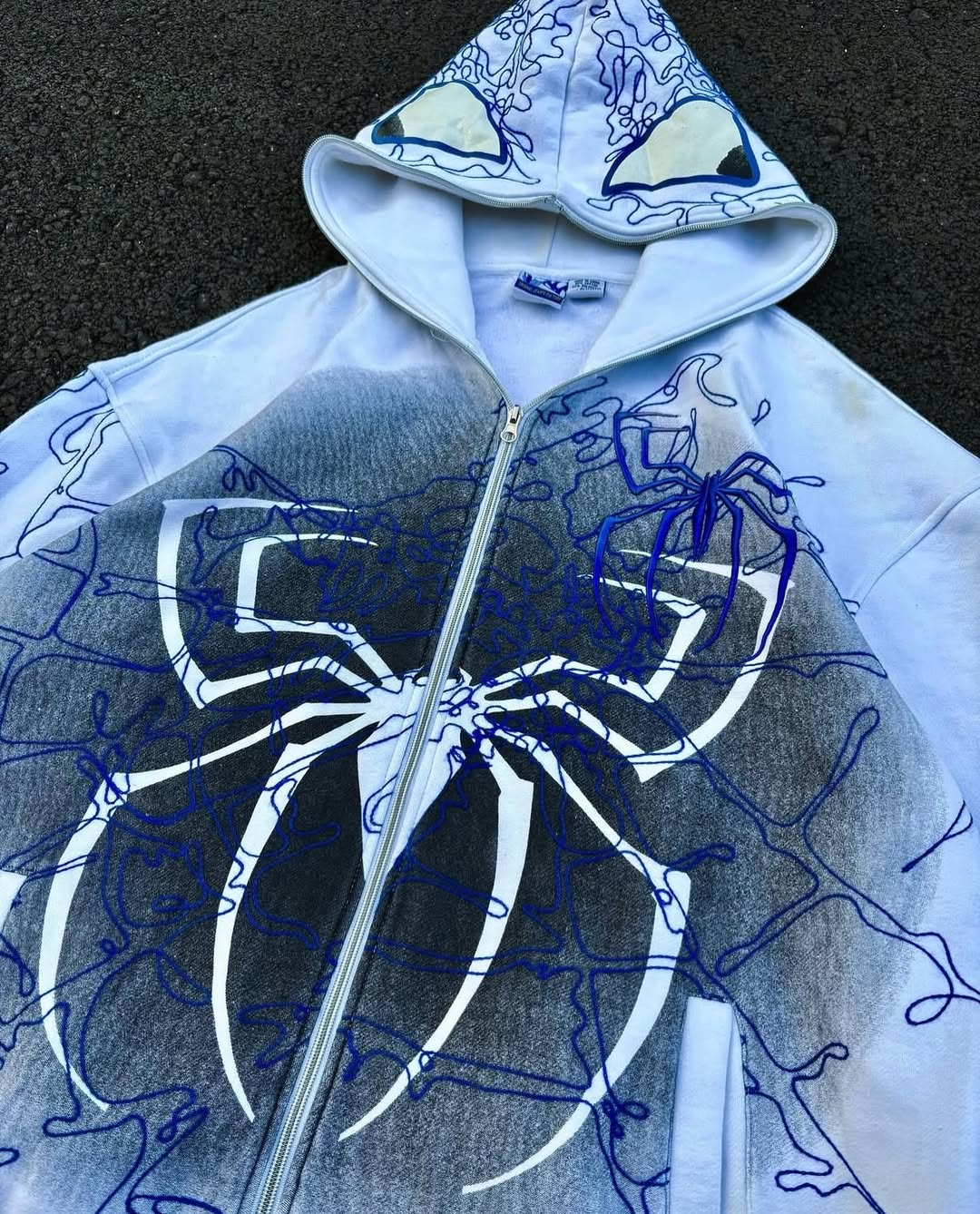 Vintage Spider Stitched Zip-Up Hoodie