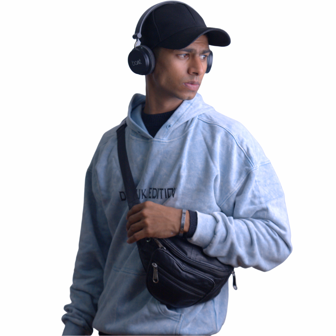 Acid-Wash Cotton Hoodie – Light Blue Edition