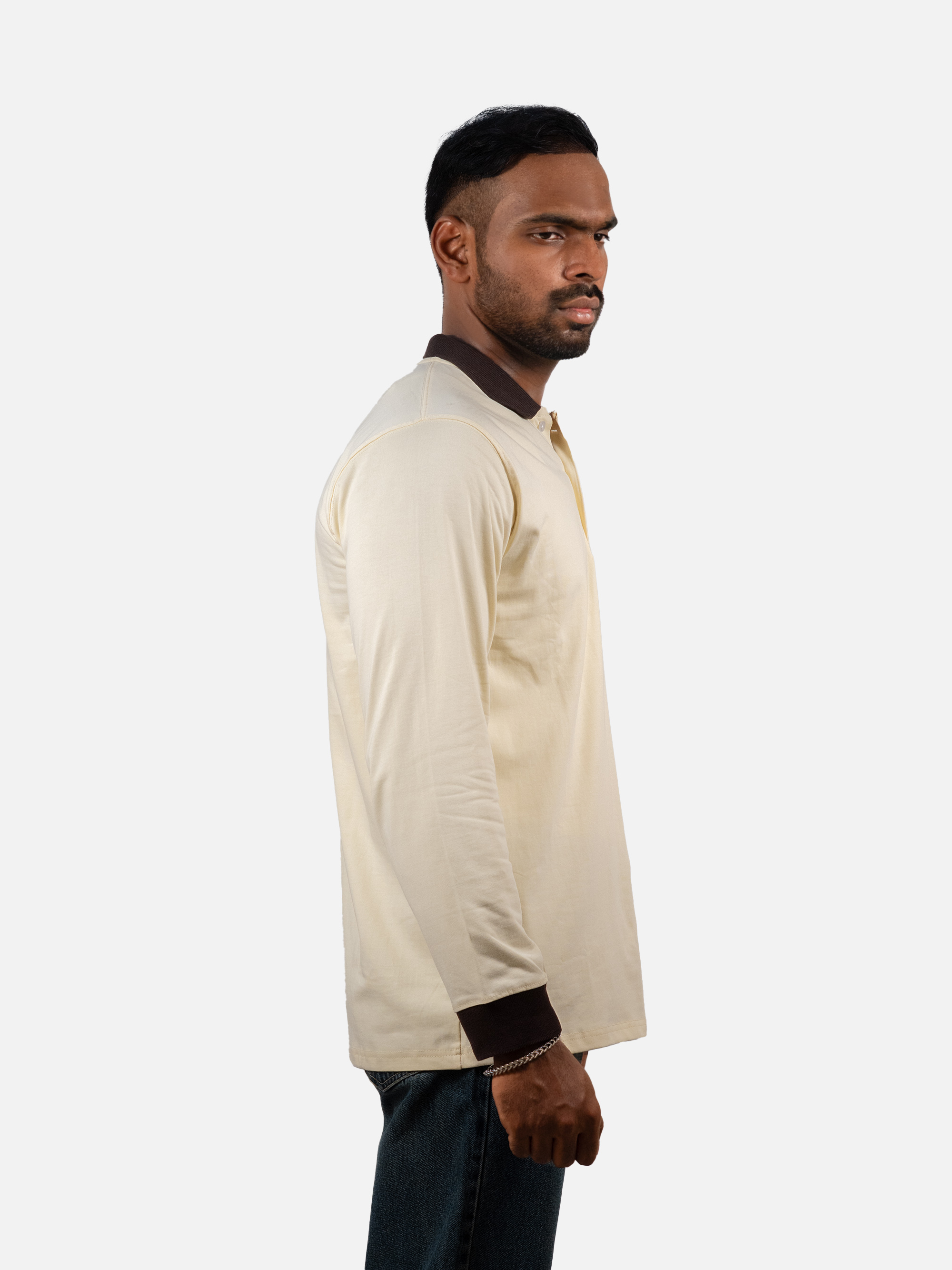 Vintage Contrast Collar Long Sleeve Polo Tee
