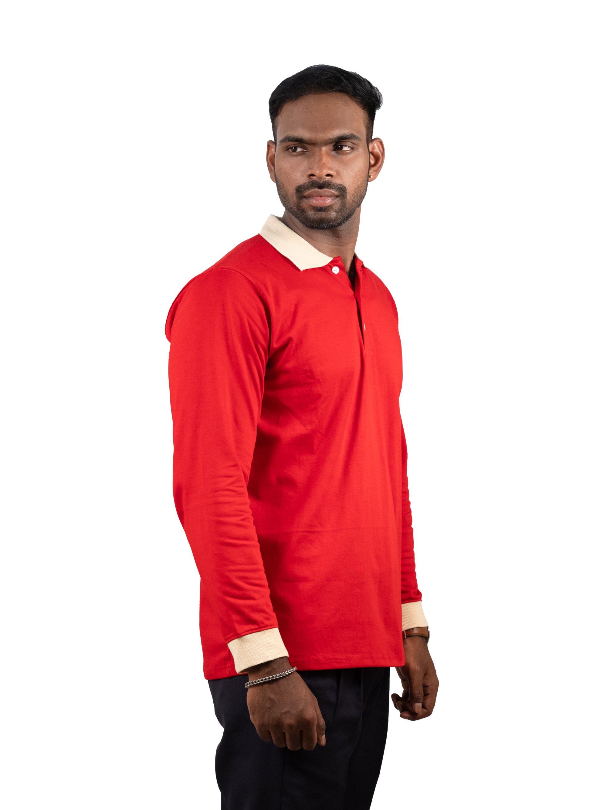  Vintage Contrast Collar Long Sleeve Polo Tee