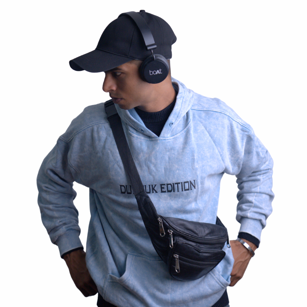 Acid-Wash Cotton Hoodie – Light Blue Edition