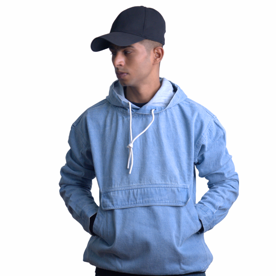 Denim Cotton Hoodie – Denim Light Blue Edition