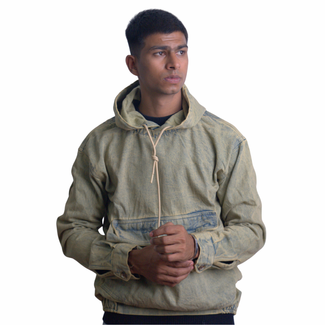 Denim Cotton Hoodie – Denim Faded Olive Edition