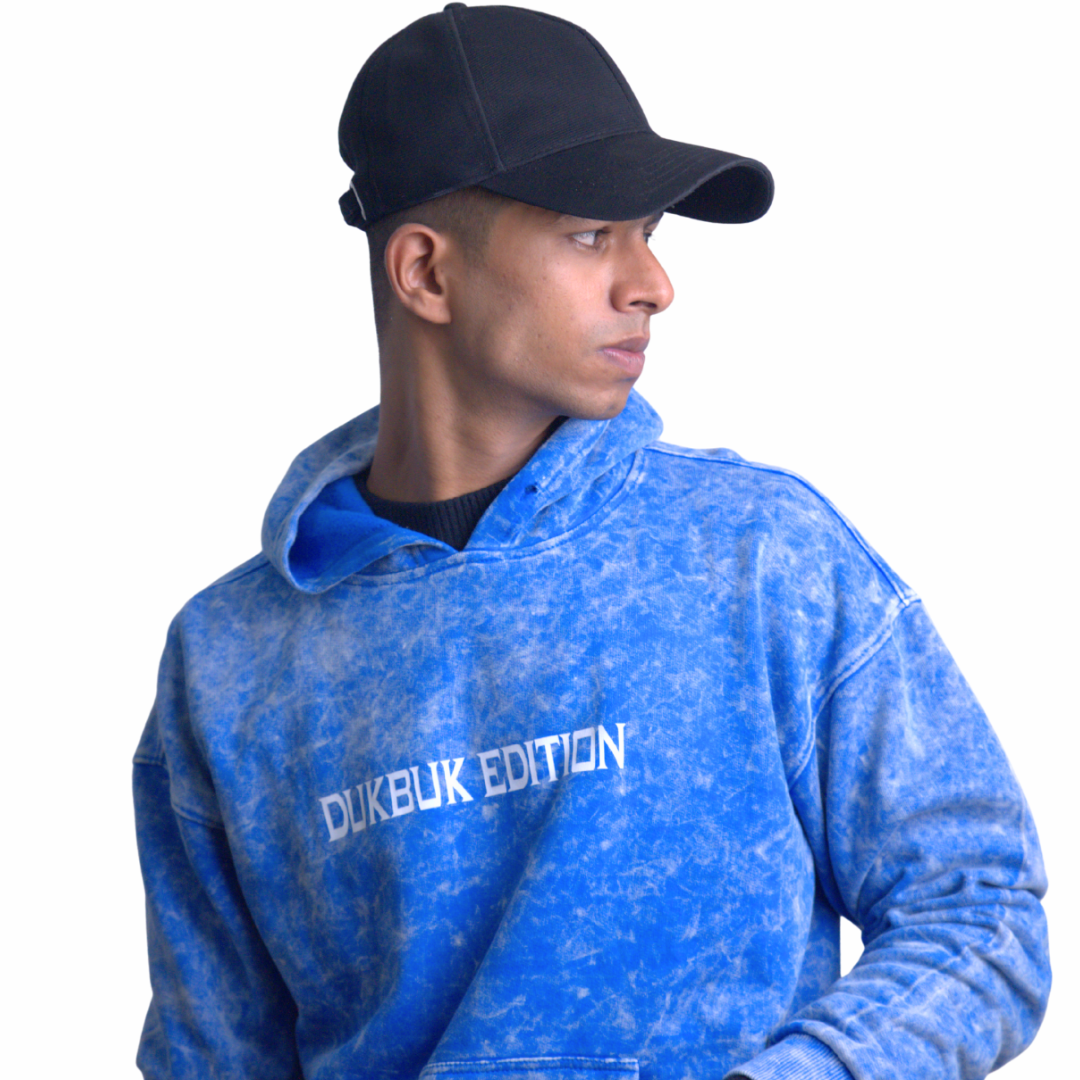 Acid-Wash Cotton Hoodie – Royal Blue Edition