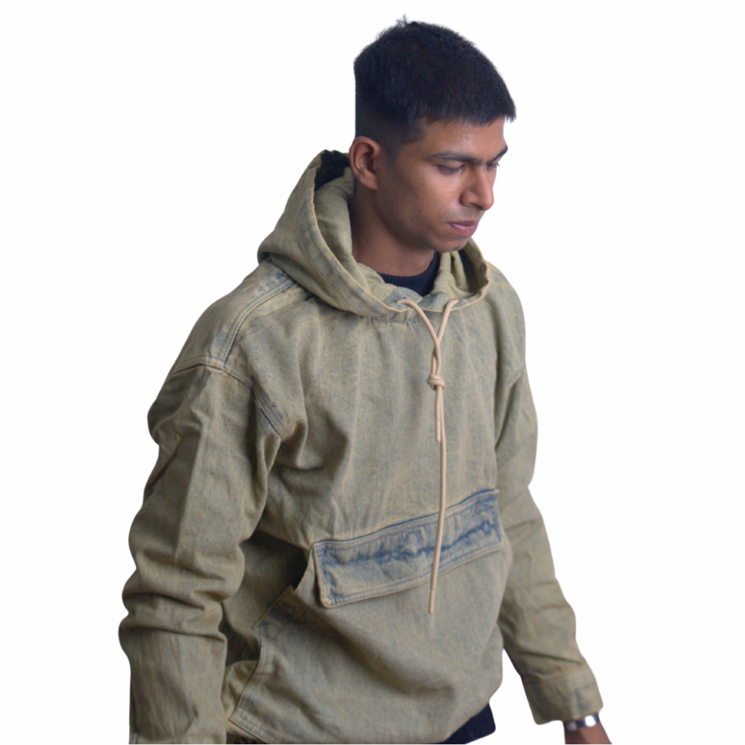 Denim Cotton Hoodie – Denim Faded Olive Edition