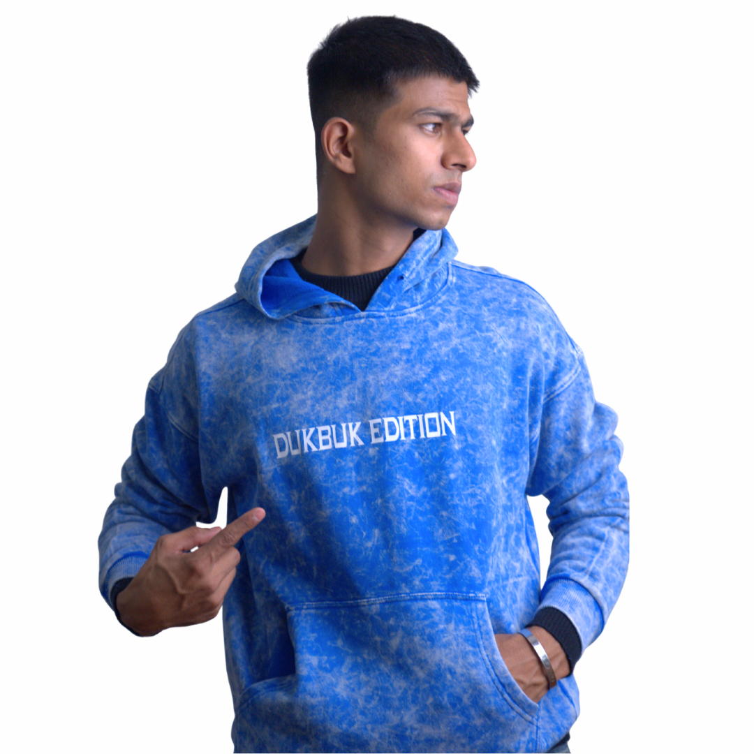 Acid-Wash Cotton Hoodie – Royal Blue Edition