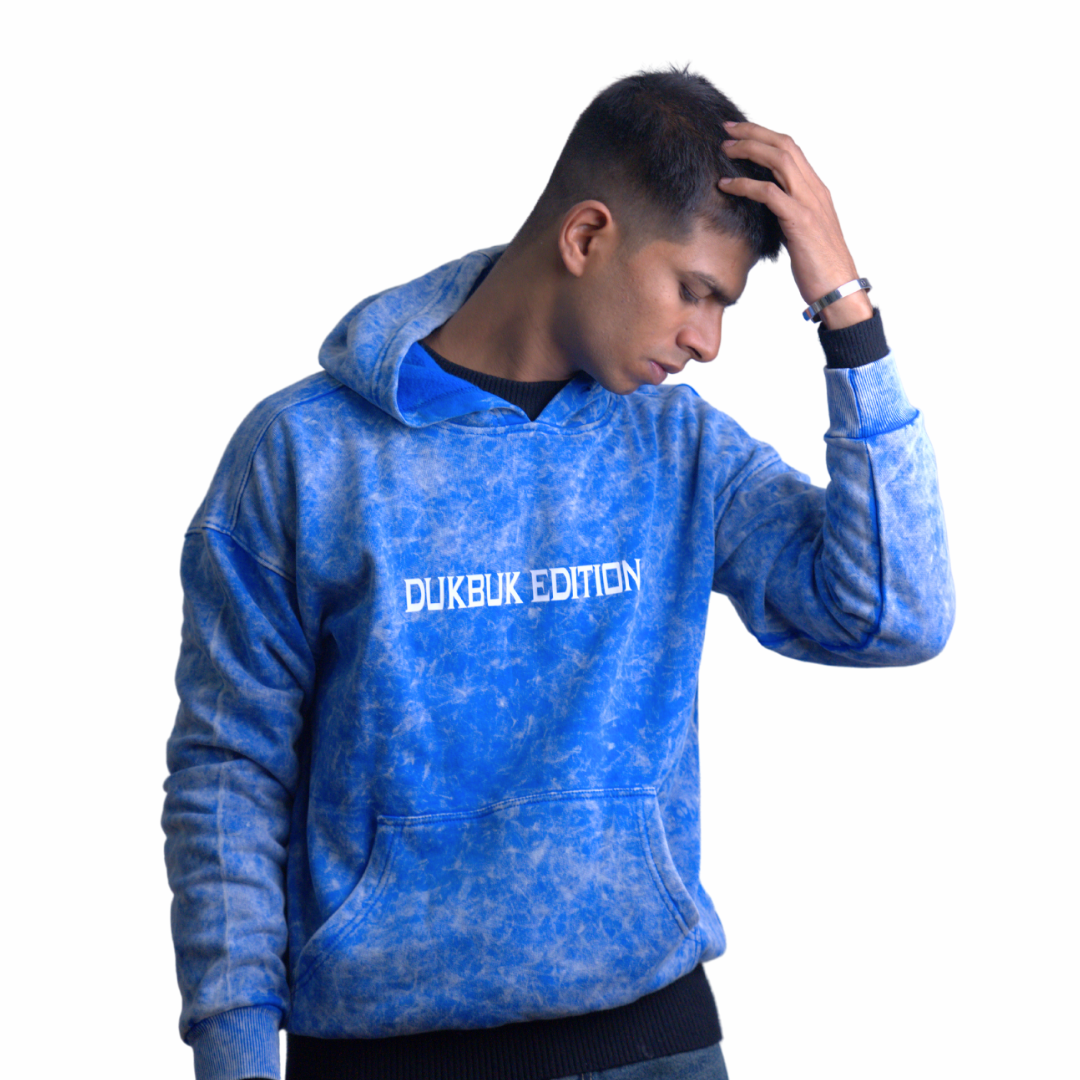 Acid-Wash Cotton Hoodie – Royal Blue Edition