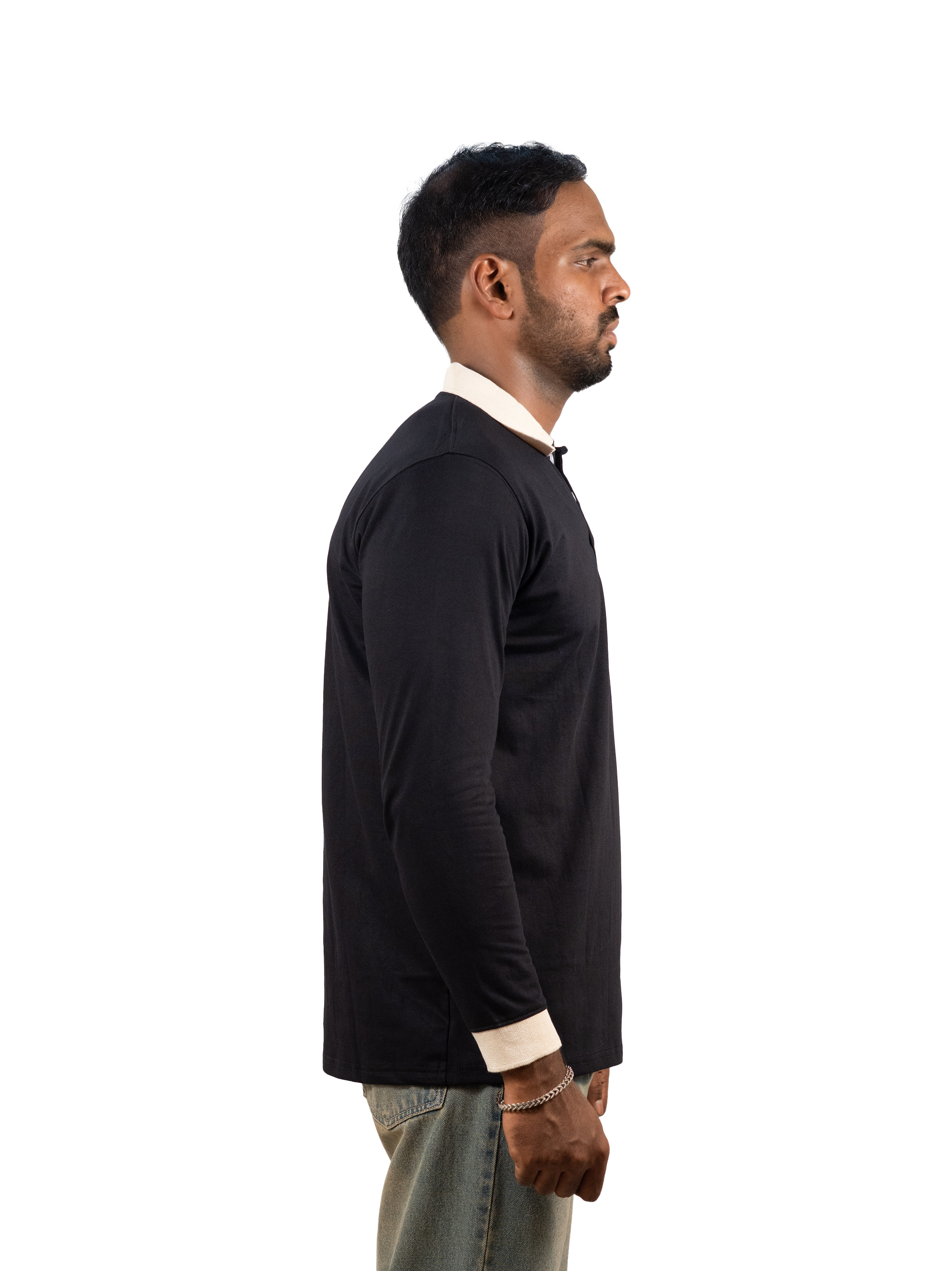 Vintage Contrast Collar Long Sleeve Polo Tee