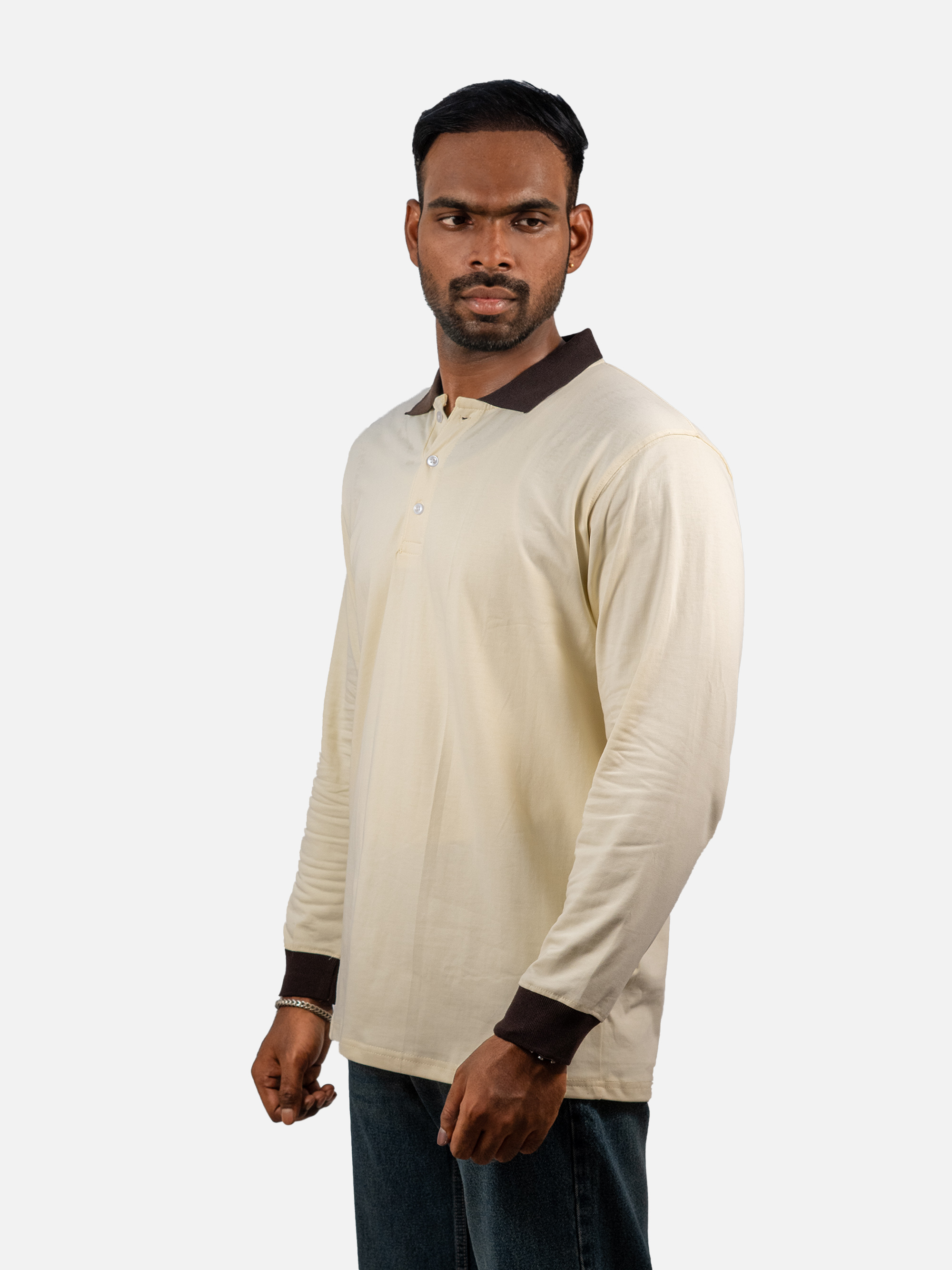 Vintage Contrast Collar Long Sleeve Polo Tee