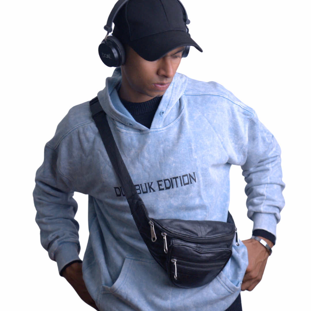 Acid-Wash Cotton Hoodie – Light Blue Edition
