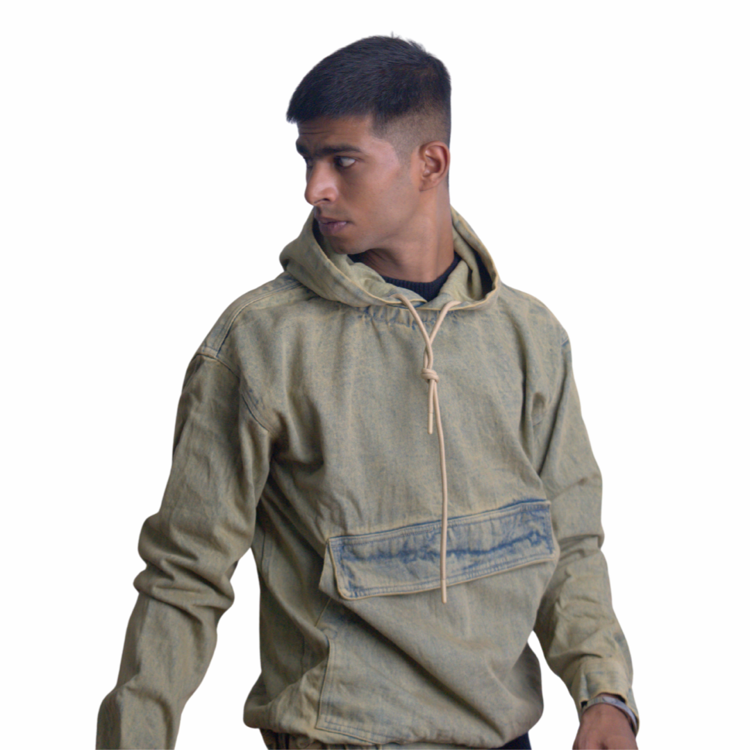 Denim Cotton Hoodie – Denim Faded Olive Edition