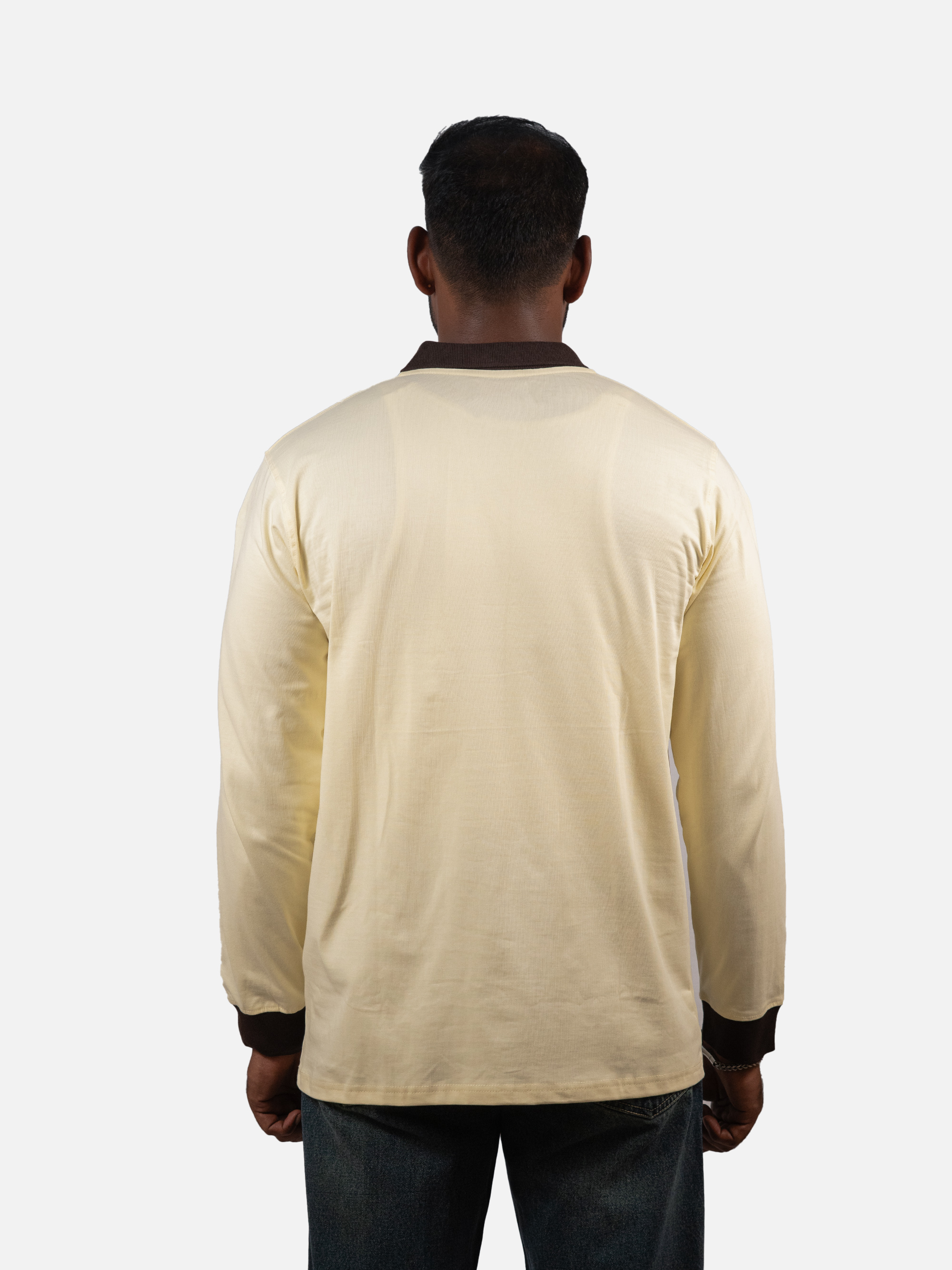 Vintage Contrast Collar Long Sleeve Polo Tee