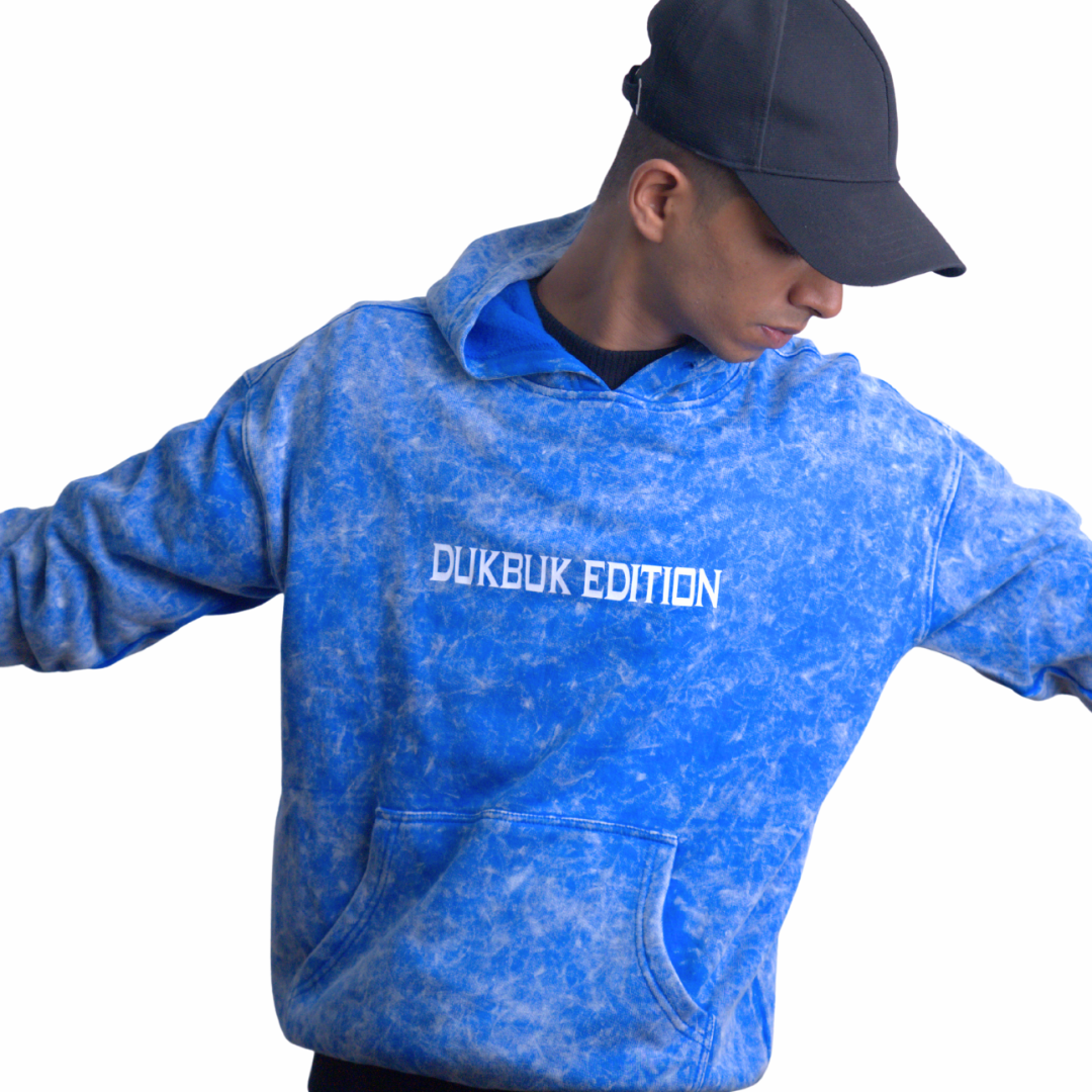 Acid-Wash Cotton Hoodie – Royal Blue Edition