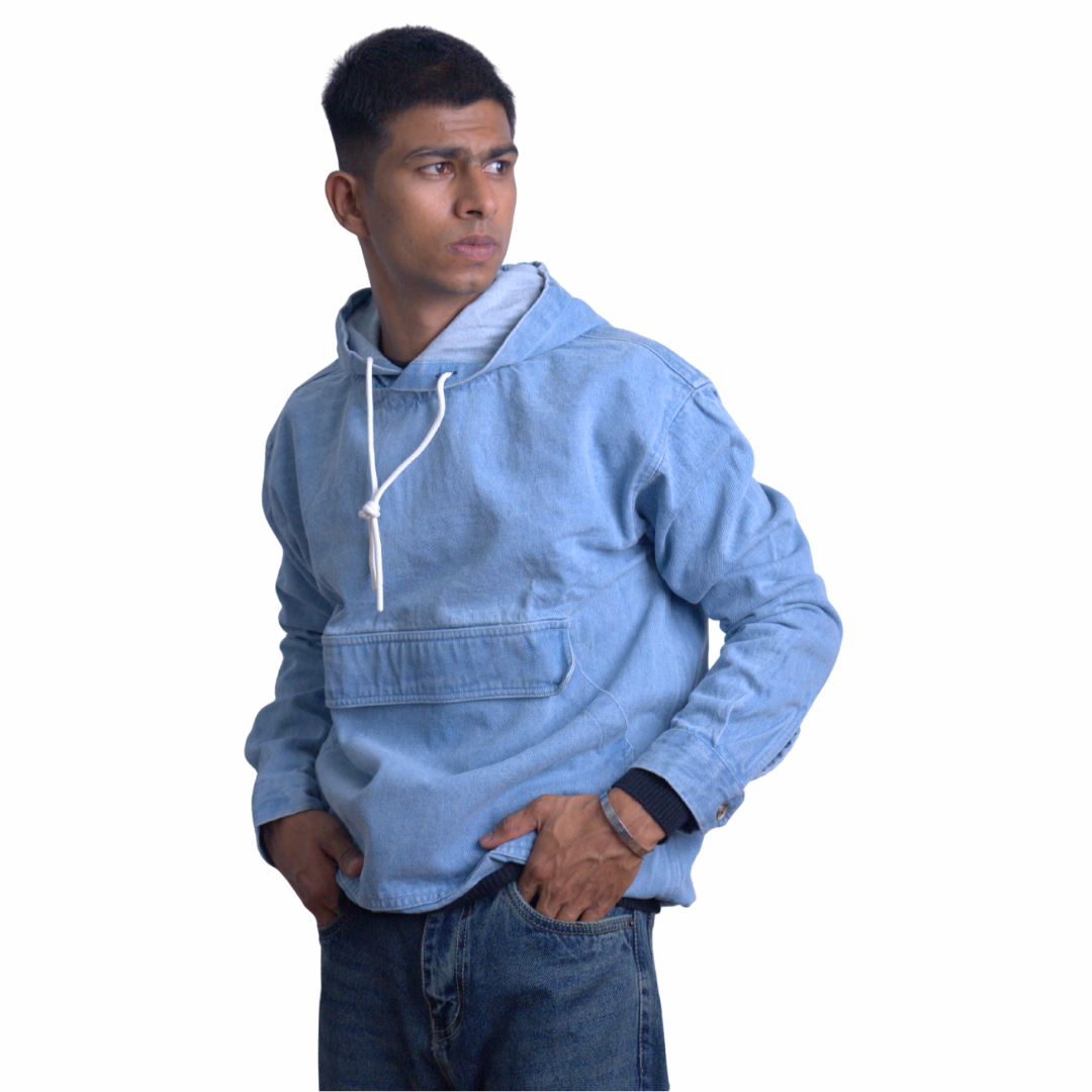 Denim Cotton Hoodie – Denim Light Blue Edition