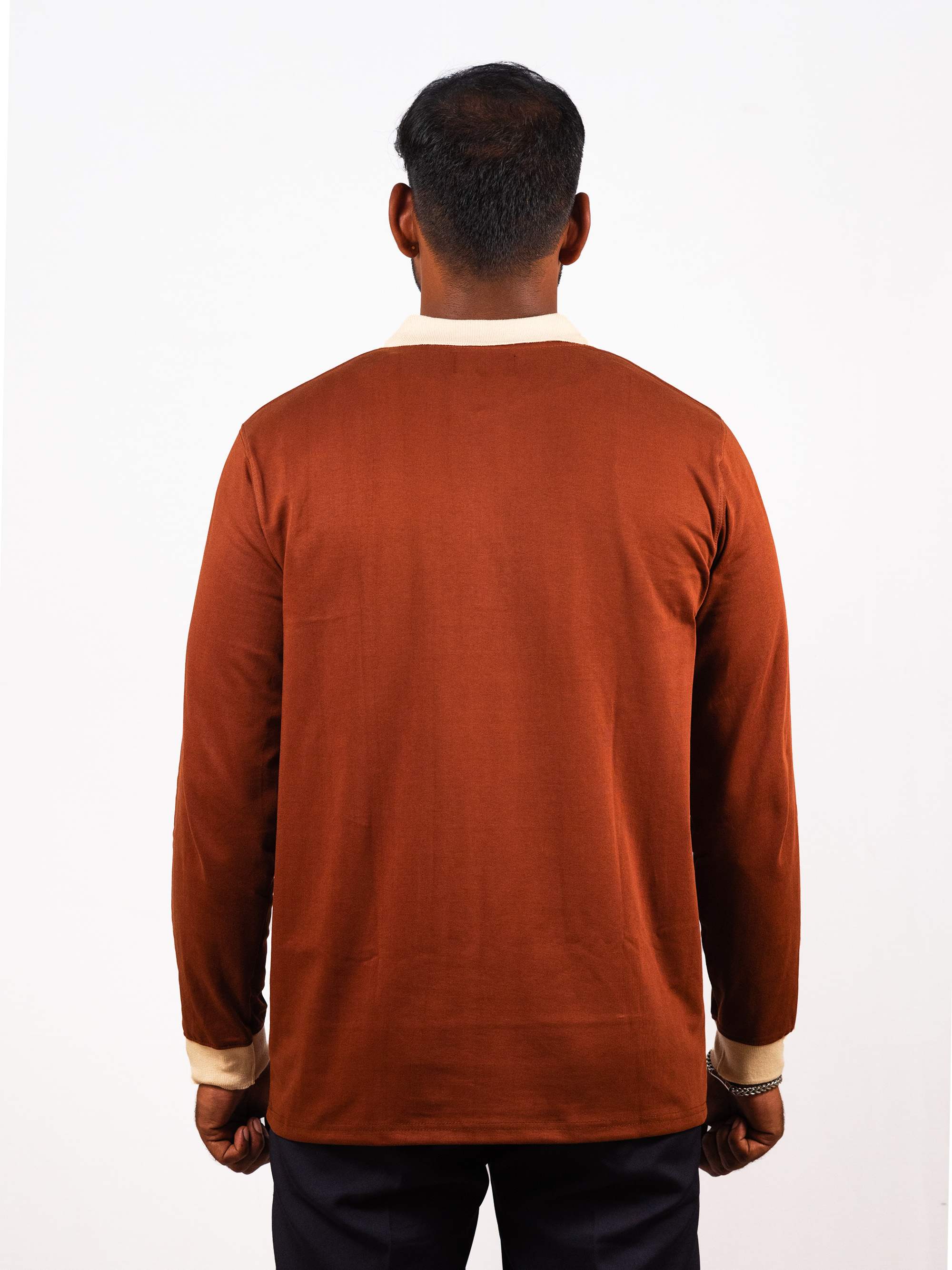  Vintage Contrast Collar Long Sleeve Polo Tee