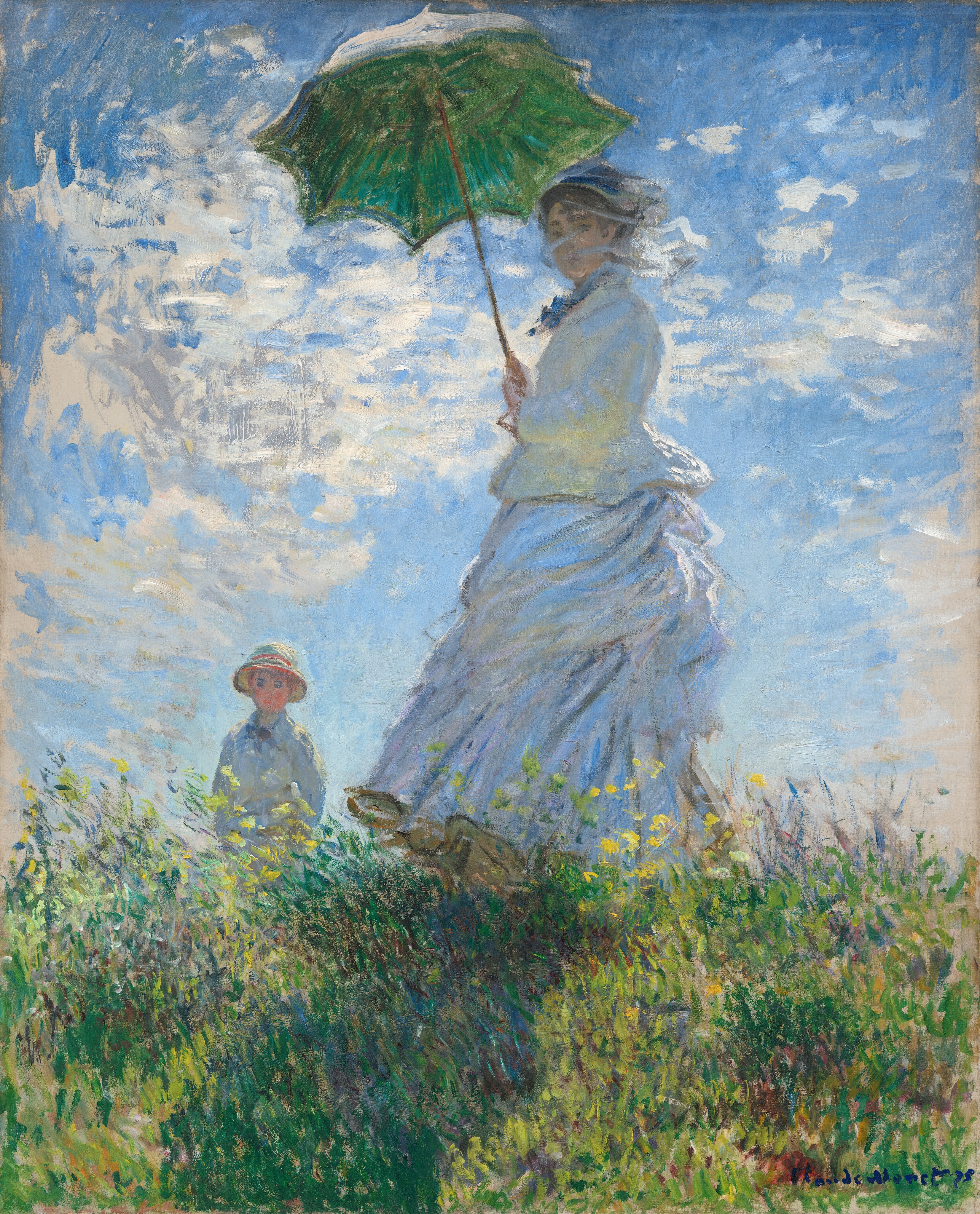 Woman with a Parasol - Madame Monet and Her Son, By Claude Monet,  1875, Fine Art Print