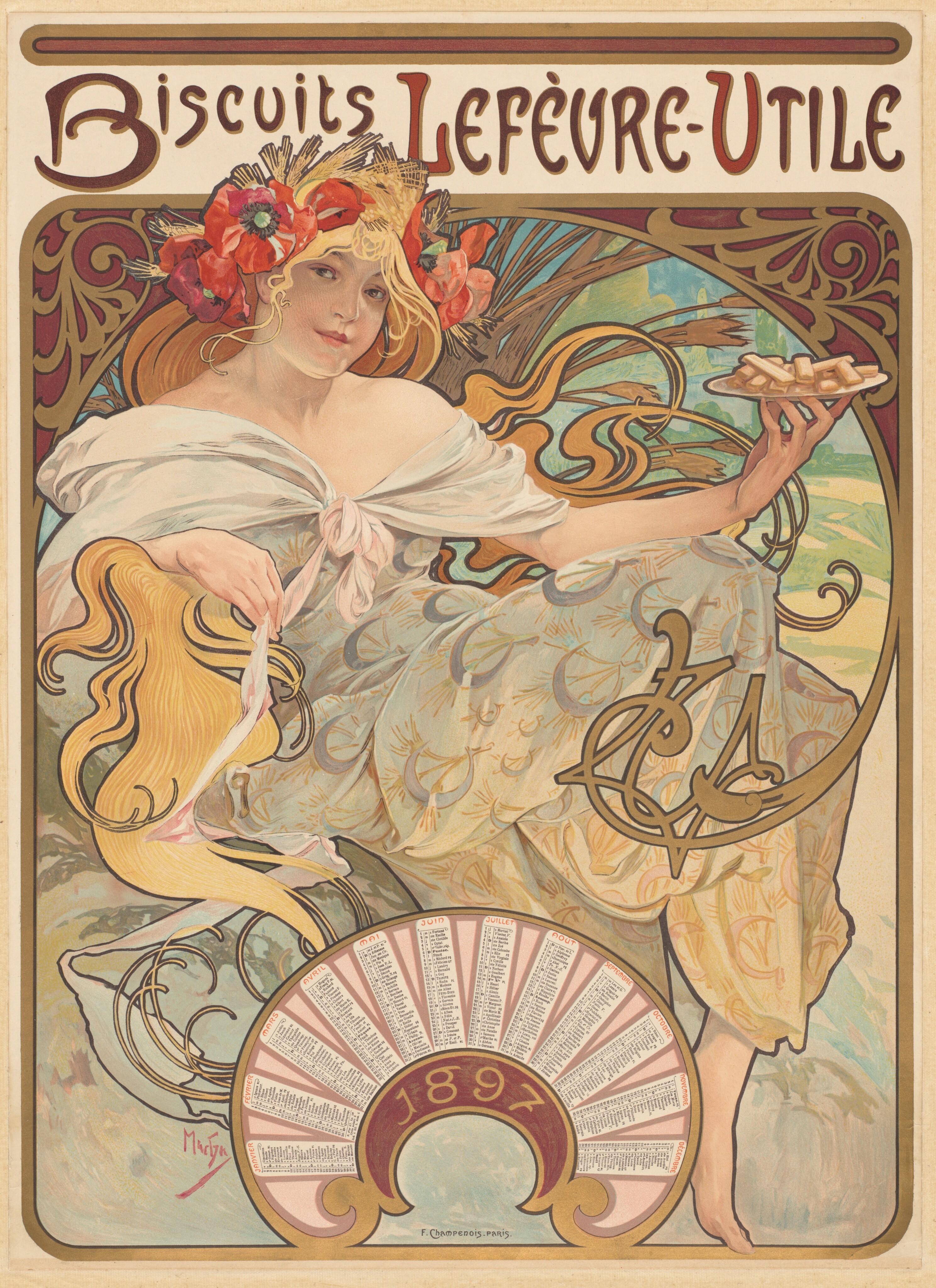 Biscuits Lefevre-Utile, By A. Mucha, 1896, Fine Art Print Art Nouveau - Various Sizes
