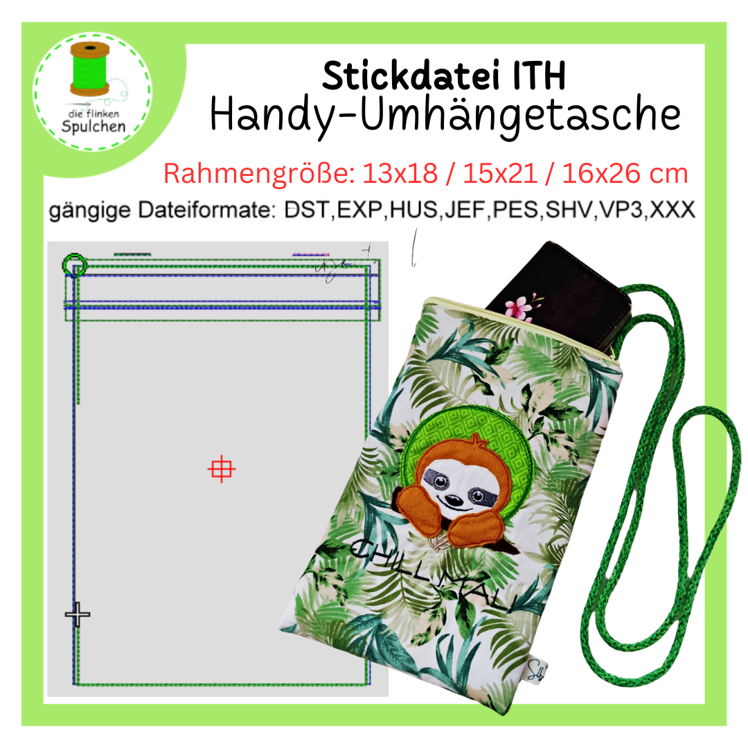 Stickdatei ITH Umhängetasche, Handytasche