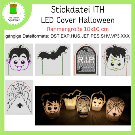 Stickdatei ITH LED Teelicht Cover Halloween