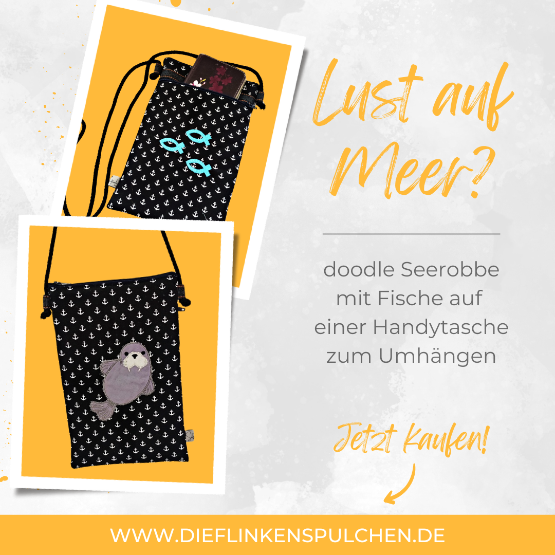 Stickdatei doodle Applikation See Robbe mit Fische