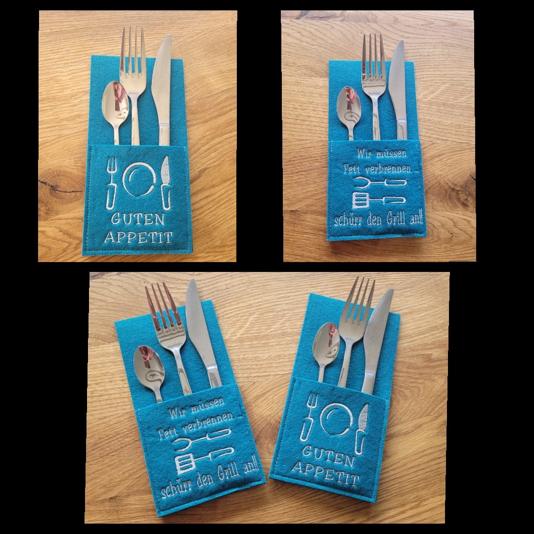 Stickdatei Motive / Text für Bestecktaschen