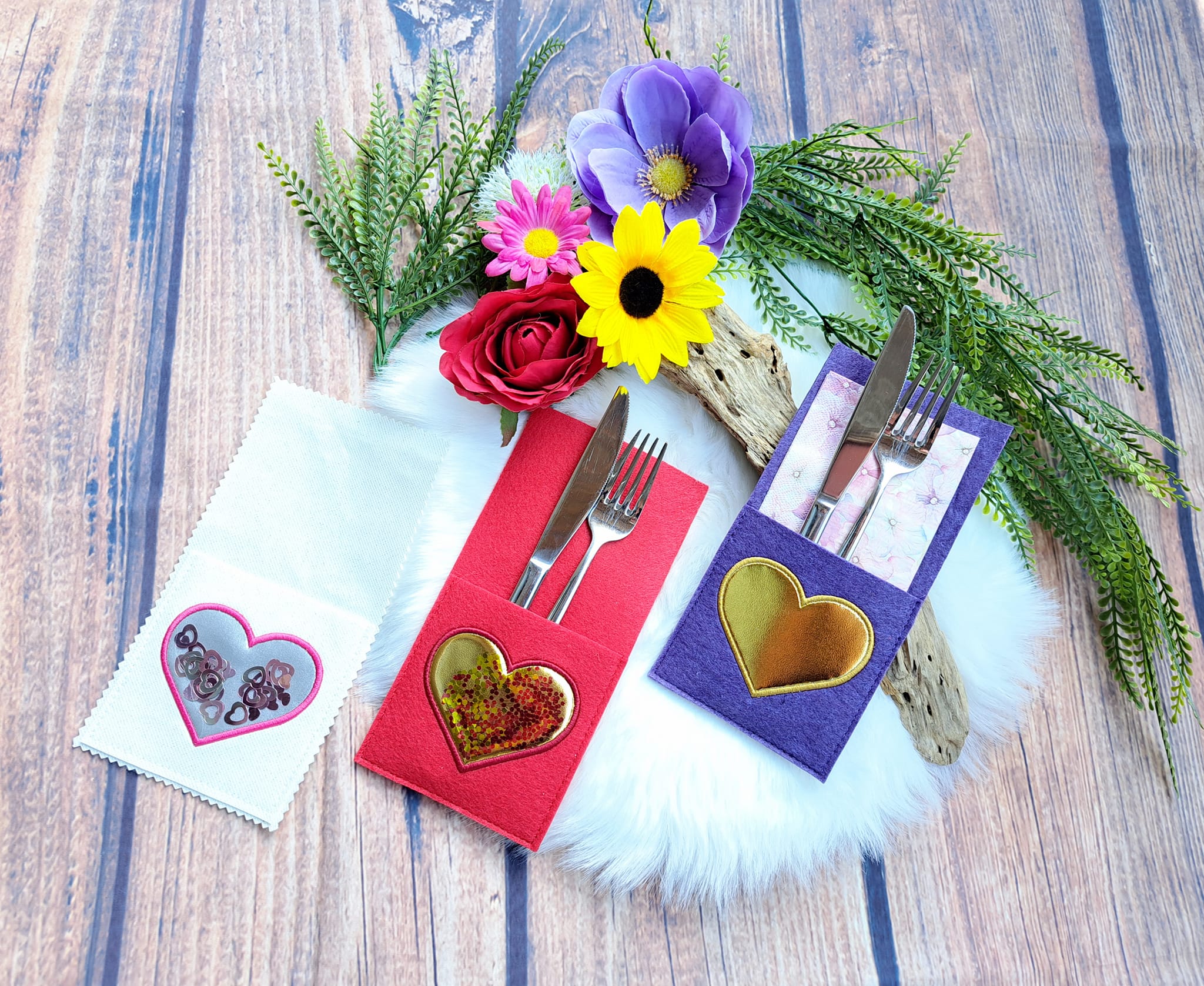 Stickdatei Motive / Text für Bestecktaschen