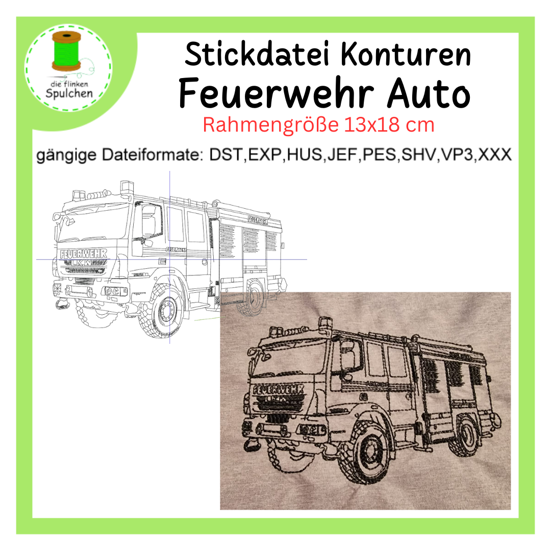 Stickdatei Outline Feuerwehrauto