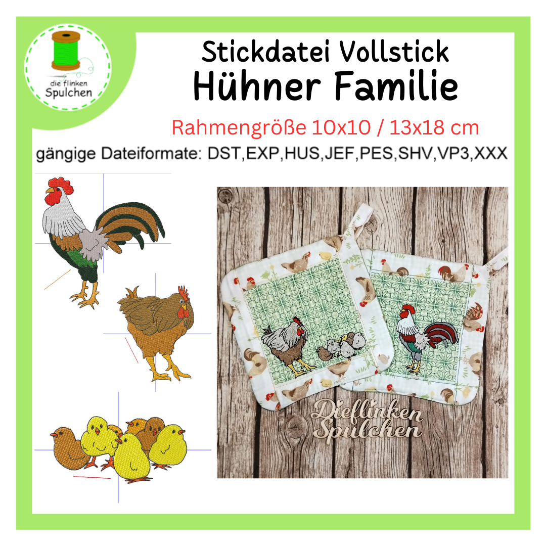 Stickdatei Vollstick Hühner Familie