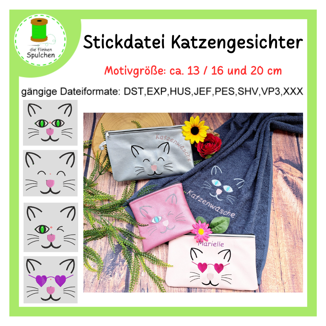 Stickdatei Kontur Katzen Gesichter