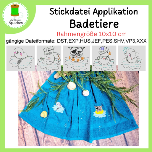 Stickdatei doodle Applikation Badetiere