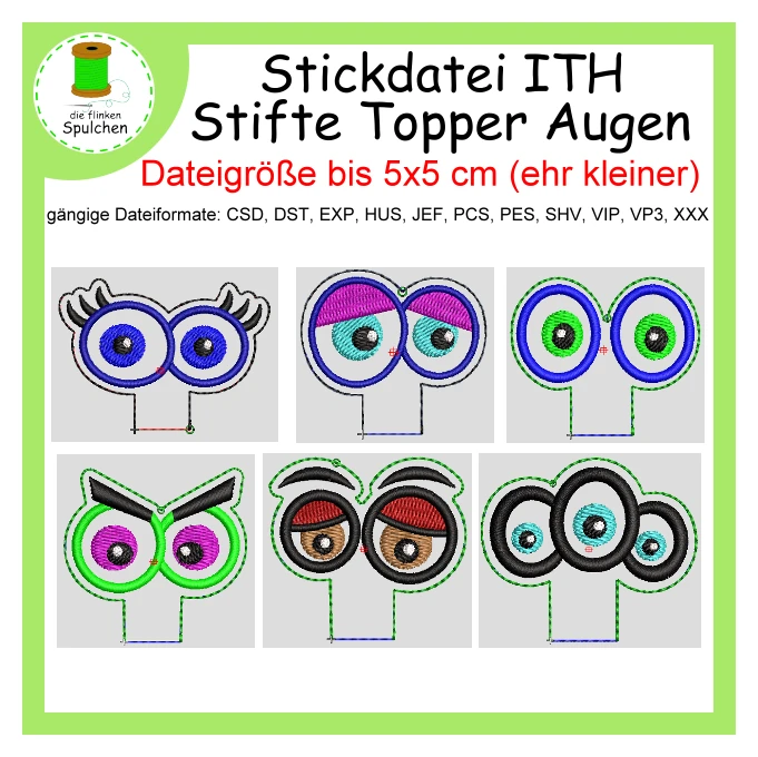 Stickdatei ITH Stifte Topper Augen