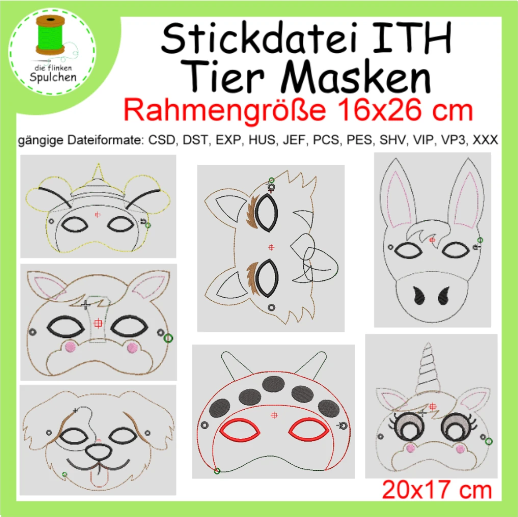 Stickdatei ITH Tier Masken Set 2