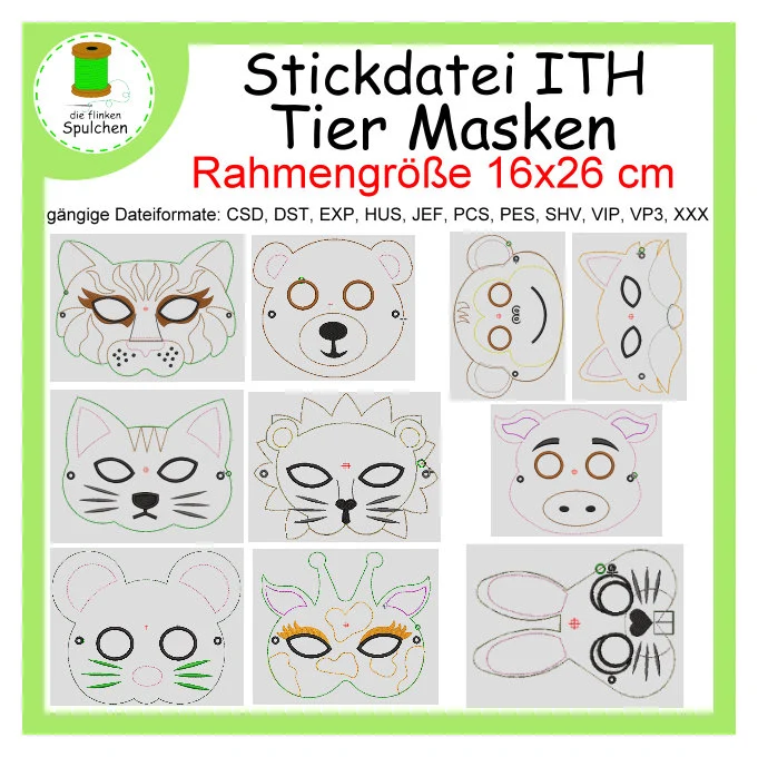 Stickdatei ITH Tier Masken Set 1
