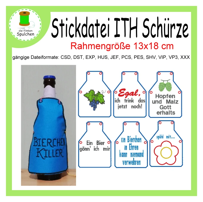 Stickdatei ITH Flaschen Schürze 1